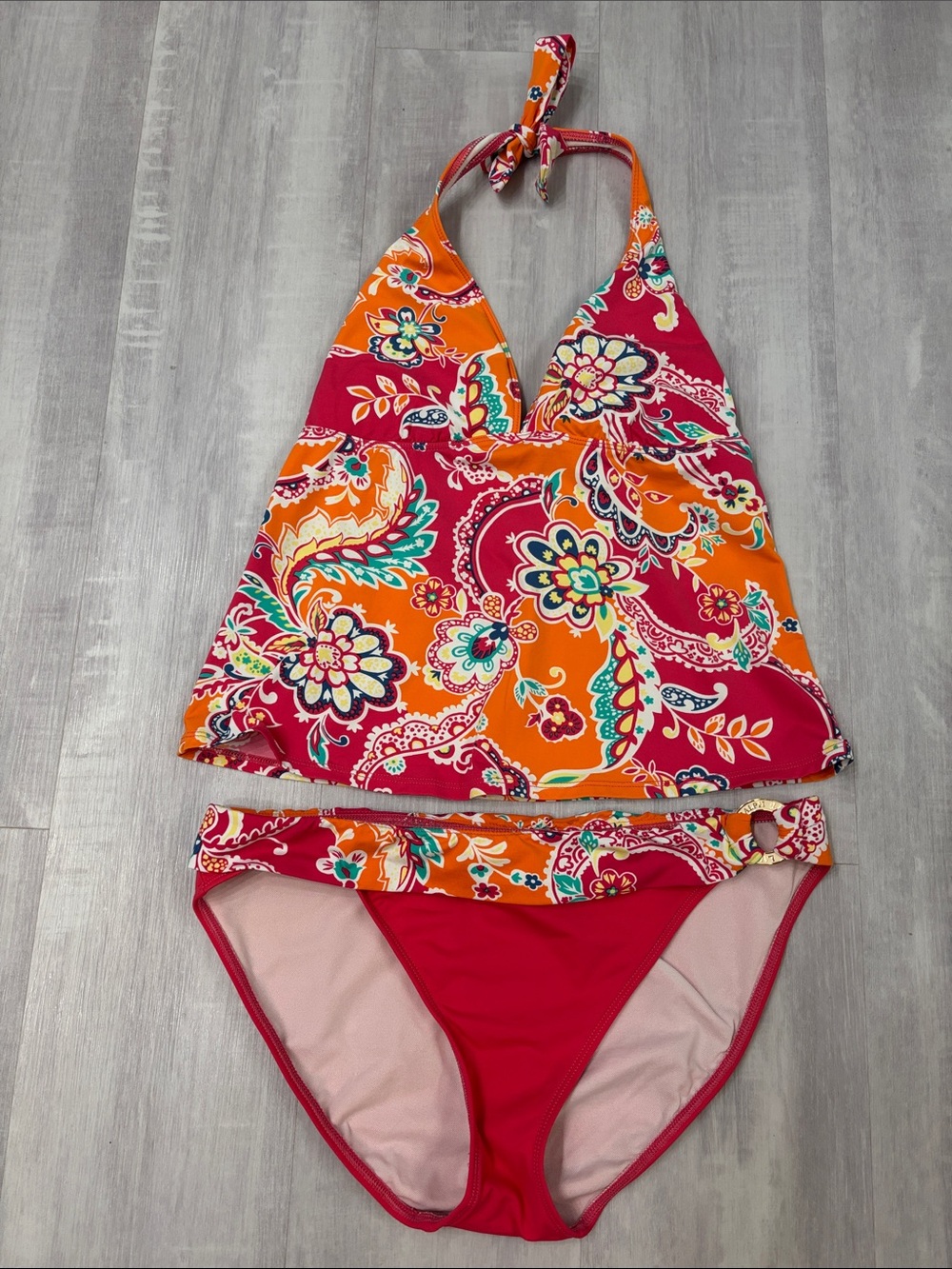 Ralph Lauren Pink & Orange Floral Paisley Tankini Two-Piece